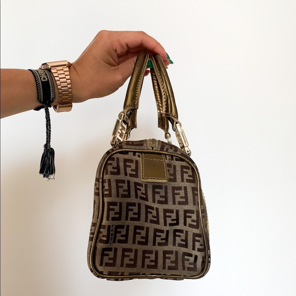 Sold Auth VTG Fendi Zucchino Mini Boston Bag Gold - Picture 5 of 16